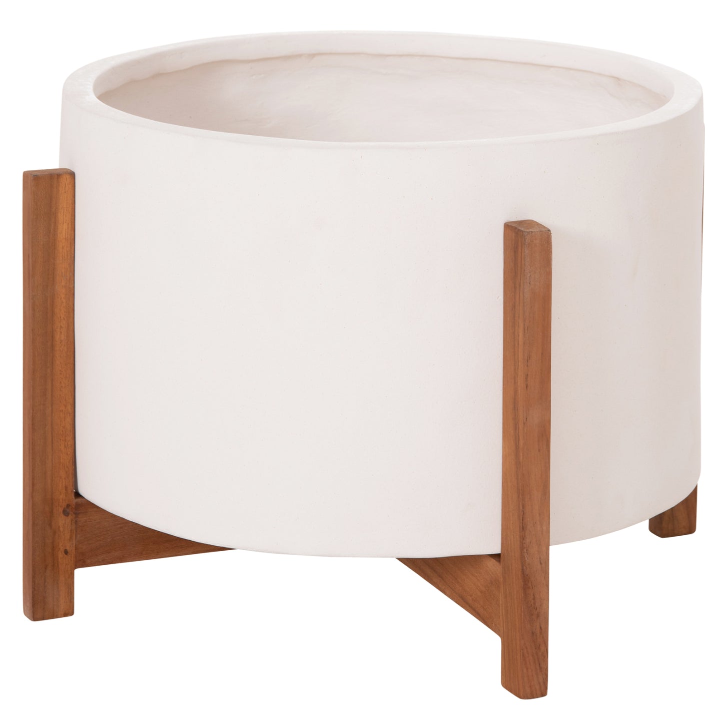 Indoor Pot Hoff Hm4682.02l Fiber Cement In White Color--teak Base Φ50x35hcm