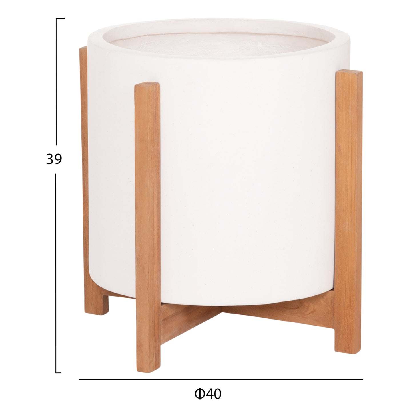 Indoor Pot Hoff Hm4682.02m Fiber Cement In White--teak Base Φ40x39hcm