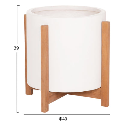 Indoor Pot Hoff Hm4682.02m Fiber Cement In White--teak Base Φ40x39hcm