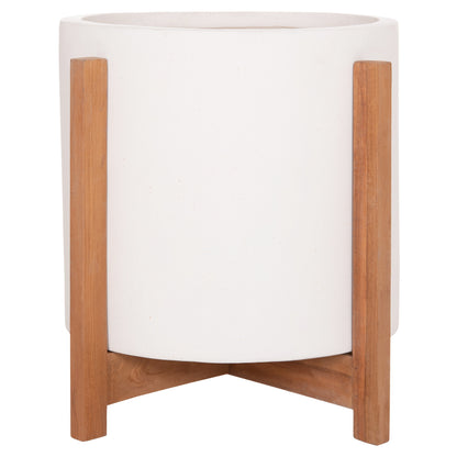 Indoor Pot Hoff Hm4682.02m Fiber Cement In White--teak Base Φ40x39hcm