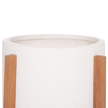 Indoor Pot Hoff Hm4682.02m Fiber Cement In White--teak Base Φ40x39hcm