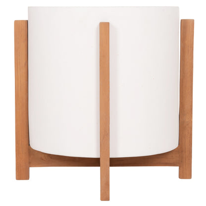 Indoor Pot Hoff Hm4682.02m Fiber Cement In White--teak Base Φ40x39hcm