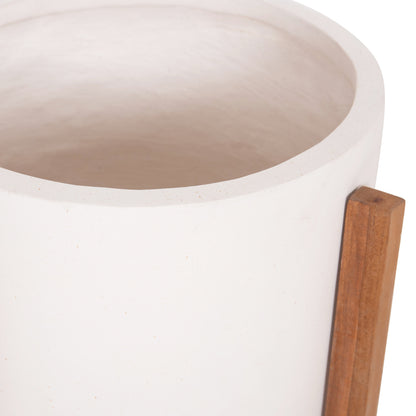 Indoor Pot Hoff Hm4682.02m Fiber Cement In White--teak Base Φ40x39hcm