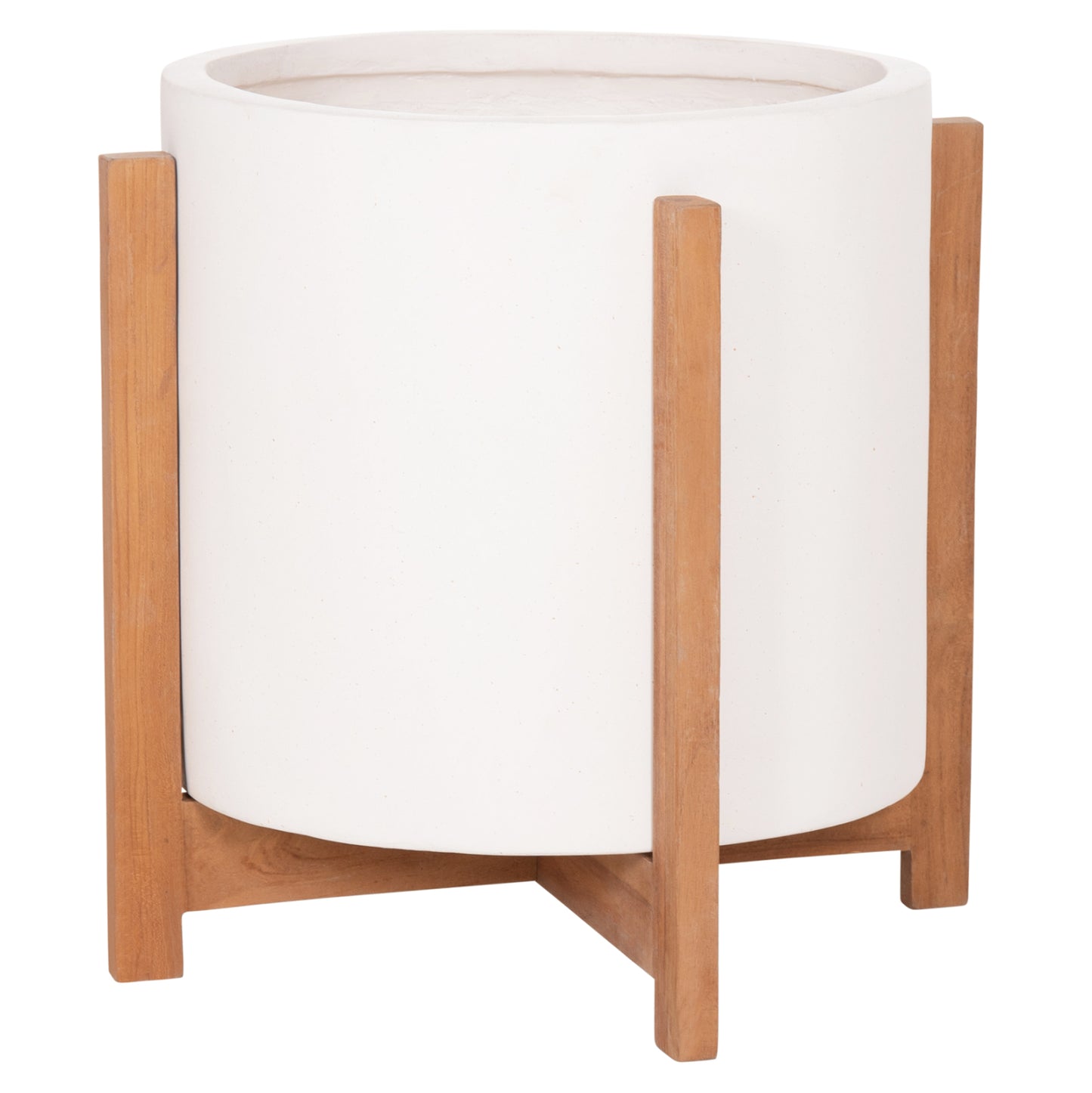 Indoor Pot Hoff Hm4682.02m Fiber Cement In White--teak Base Φ40x39hcm