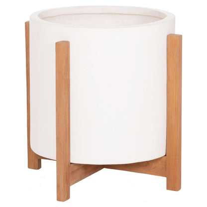 Indoor Pot Hoff Hm4682.02m Fiber Cement In White--teak Base Φ40x39hcm