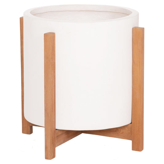 Indoor Pot Hoff Hm4682.02m Fiber Cement In White--teak Base Φ40x39hcm