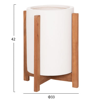 Indoor Pot Hoff Hm4682.02s Fiber Cement In White--teak Base Φ33x42hcm