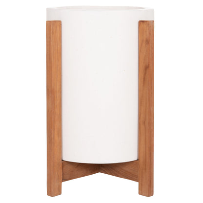 Indoor Pot Hoff Hm4682.02s Fiber Cement In White--teak Base Φ33x42hcm