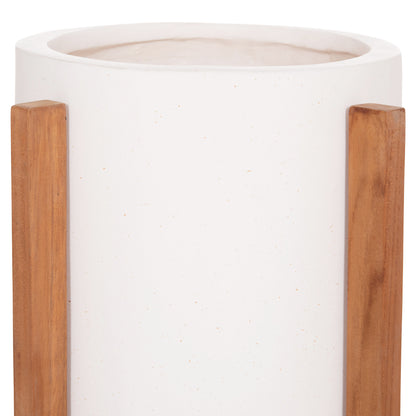 Indoor Pot Hoff Hm4682.02s Fiber Cement In White--teak Base Φ33x42hcm