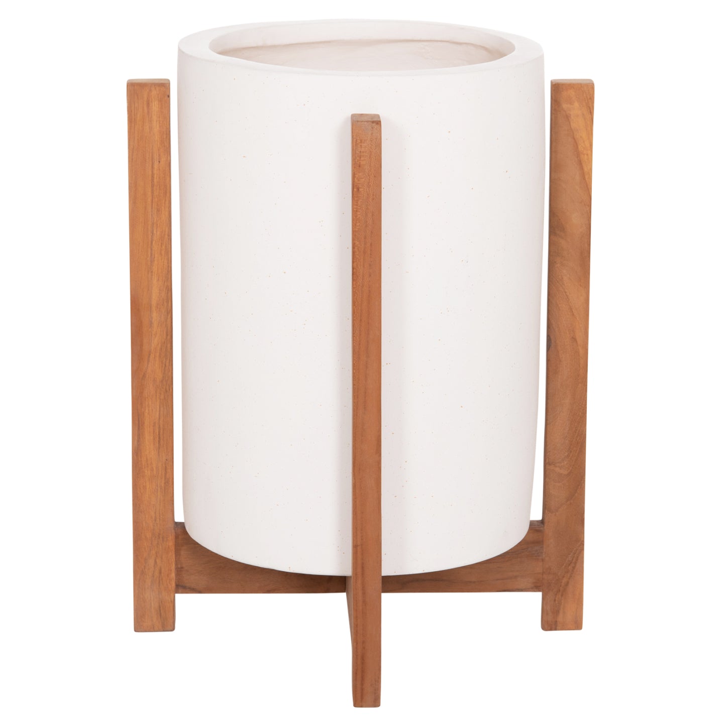 Indoor Pot Hoff Hm4682.02s Fiber Cement In White--teak Base Φ33x42hcm