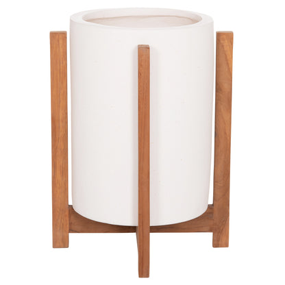 Indoor Pot Hoff Hm4682.02s Fiber Cement In White--teak Base Φ33x42hcm