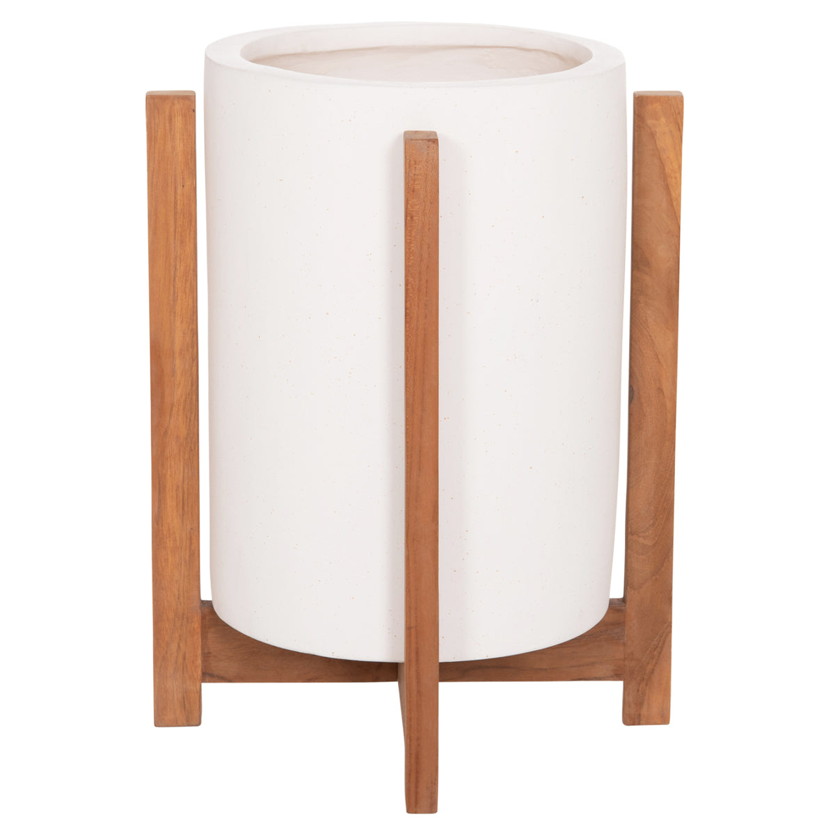 Indoor Pot Hoff Hm4682.02s Fiber Cement In White--teak Base Φ33x42hcm