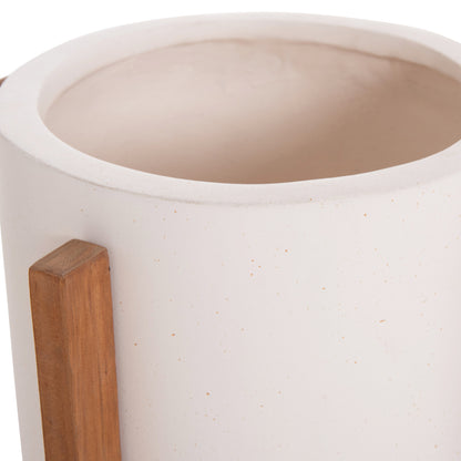 Indoor Pot Hoff Hm4682.02s Fiber Cement In White--teak Base Φ33x42hcm