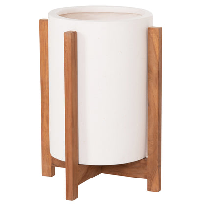 Indoor Pot Hoff Hm4682.02s Fiber Cement In White--teak Base Φ33x42hcm