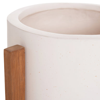 Indoor Pot Hoff Hm4682.02s Fiber Cement In White--teak Base Φ33x42hcm