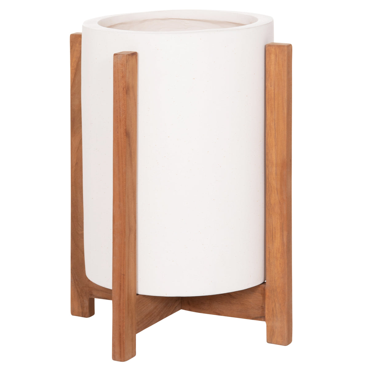 Indoor Pot Hoff Hm4682.02s Fiber Cement In White--teak Base Φ33x42hcm
