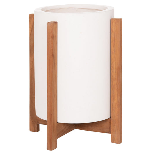 Indoor Pot Hoff Hm4682.02s Fiber Cement In White--teak Base Φ33x42hcm