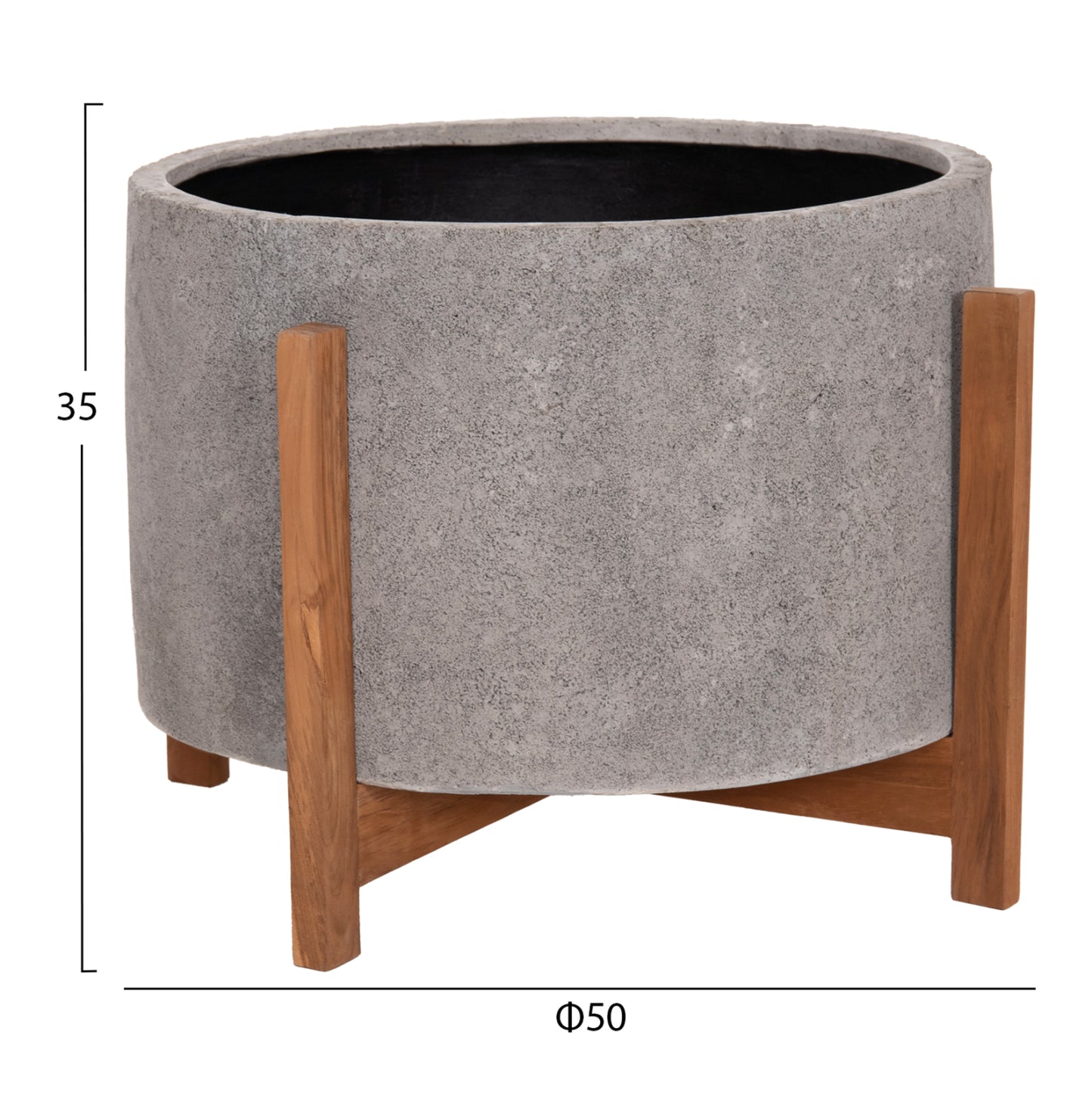 Indoor Pot Hoff Hm4682.03l Fiber Cement In Grey--teak Base Φ50x35hcm