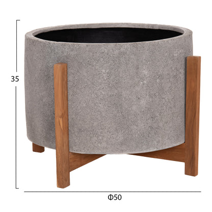 Indoor Pot Hoff Hm4682.03l Fiber Cement In Grey--teak Base Φ50x35hcm
