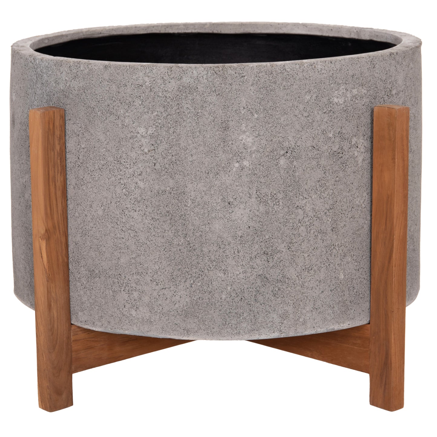 Indoor Pot Hoff Hm4682.03l Fiber Cement In Grey--teak Base Φ50x35hcm