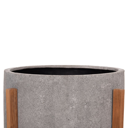 Indoor Pot Hoff Hm4682.03l Fiber Cement In Grey--teak Base Φ50x35hcm