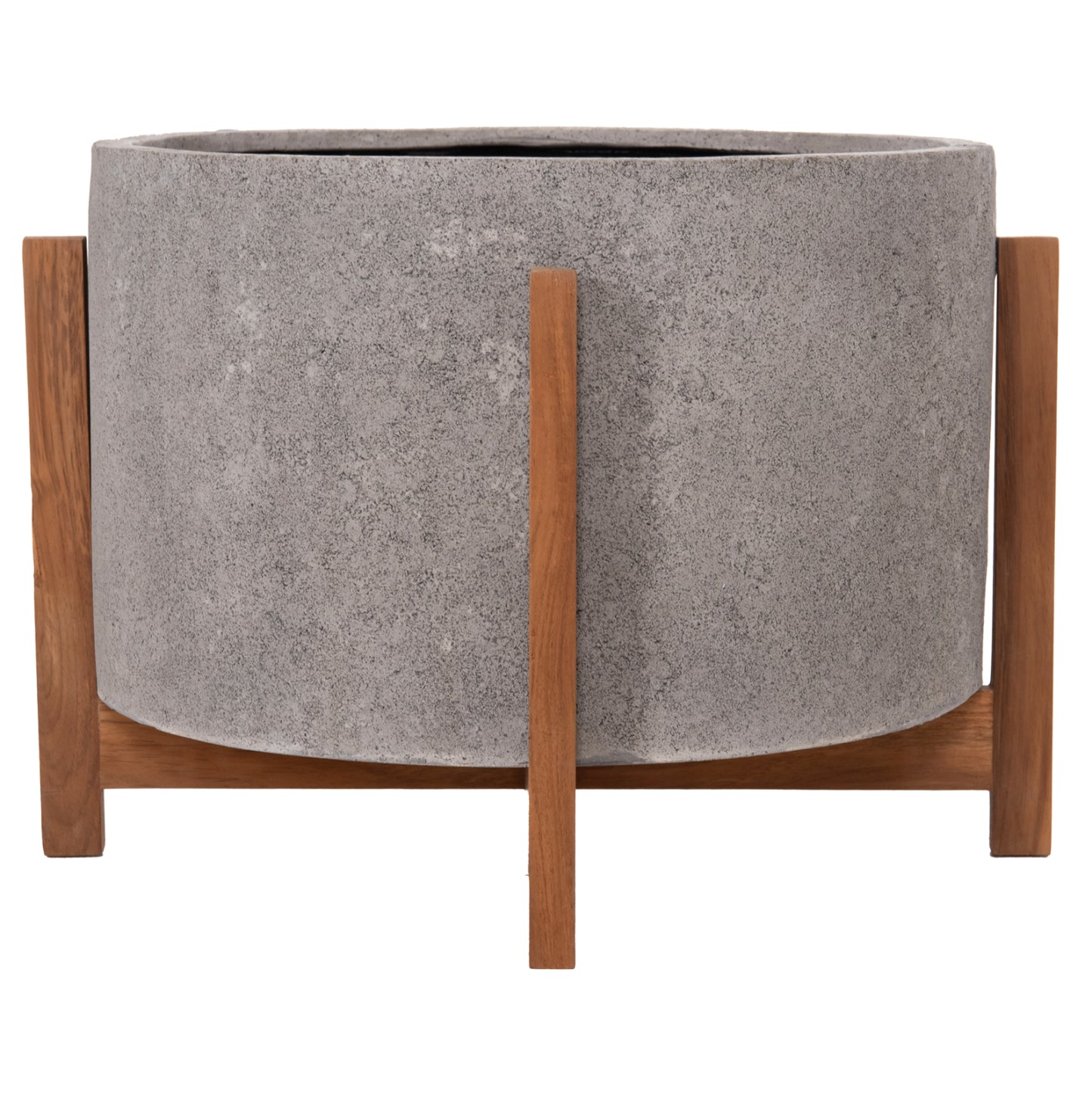 Indoor Pot Hoff Hm4682.03l Fiber Cement In Grey--teak Base Φ50x35hcm