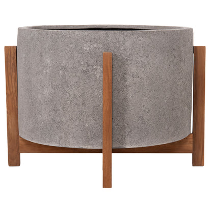 Indoor Pot Hoff Hm4682.03l Fiber Cement In Grey--teak Base Φ50x35hcm