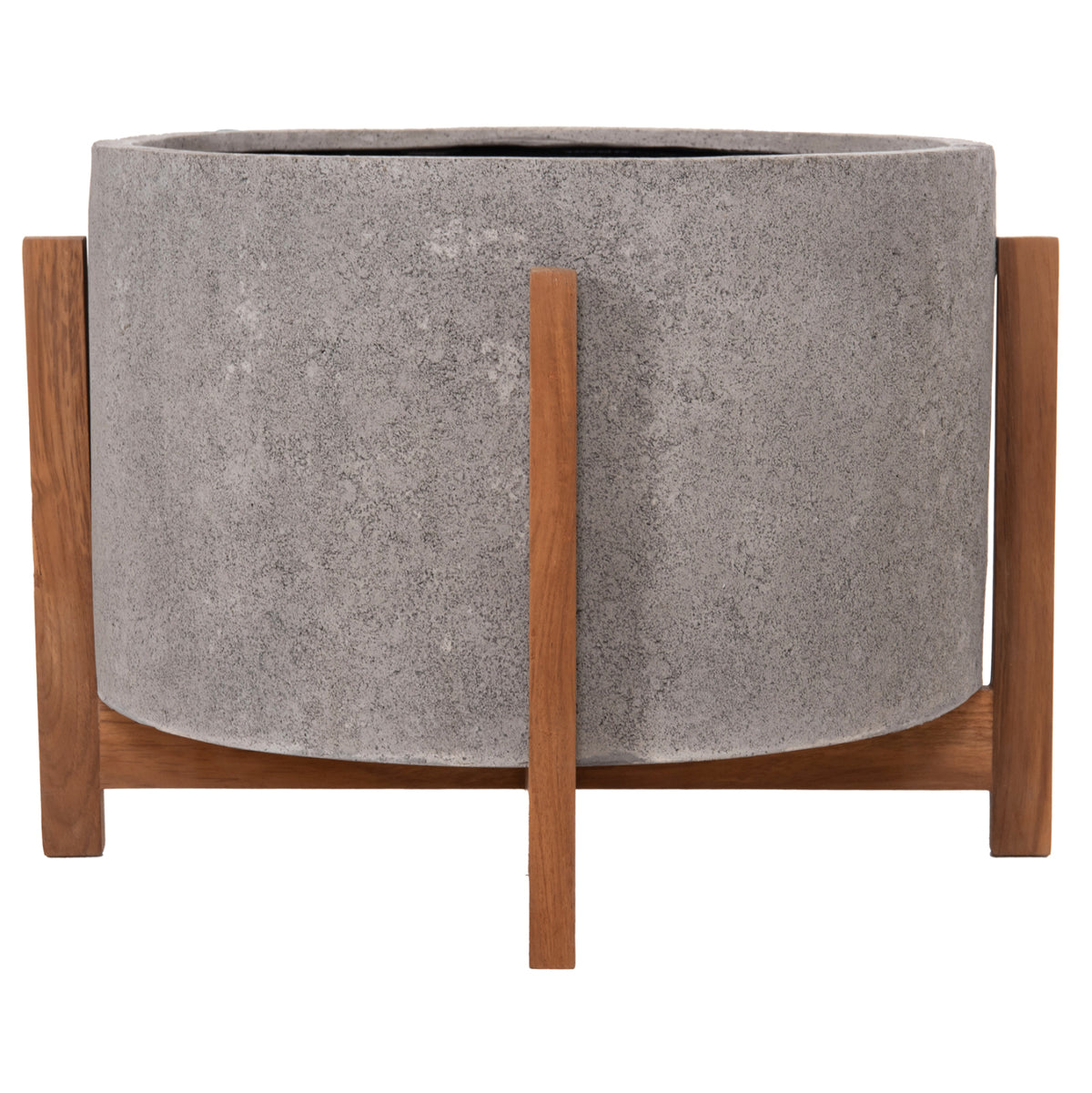 Indoor Pot Hoff Hm4682.03l Fiber Cement In Grey--teak Base Φ50x35hcm