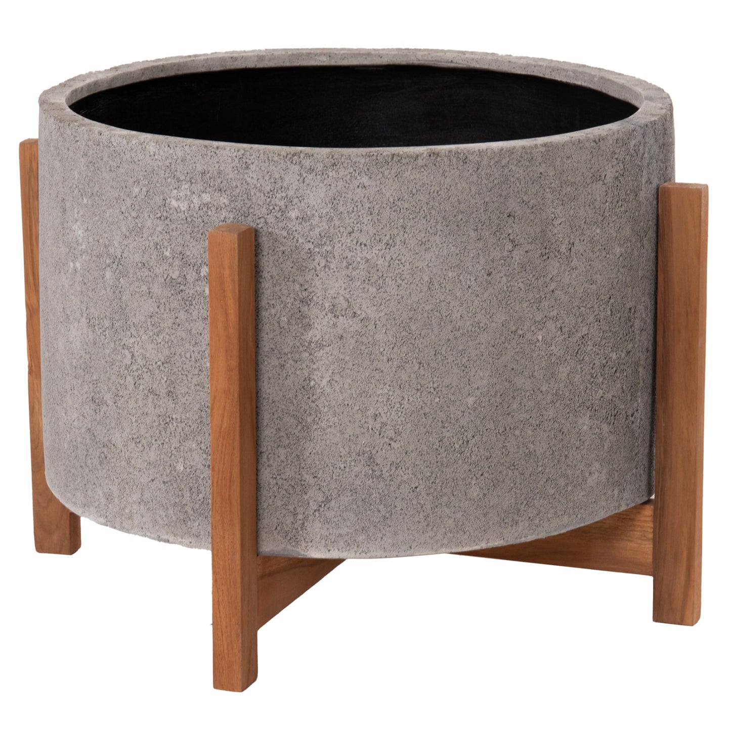 Indoor Pot Hoff Hm4682.03l Fiber Cement In Grey--teak Base Φ50x35hcm