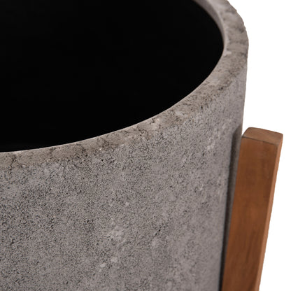 Indoor Pot Hoff Hm4682.03l Fiber Cement In Grey--teak Base Φ50x35hcm