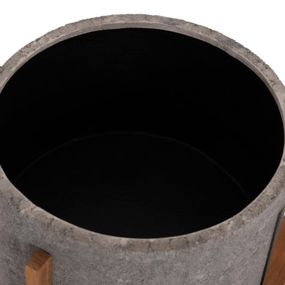 Indoor Pot Hoff Hm4682.03l Fiber Cement In Grey--teak Base Φ50x35hcm