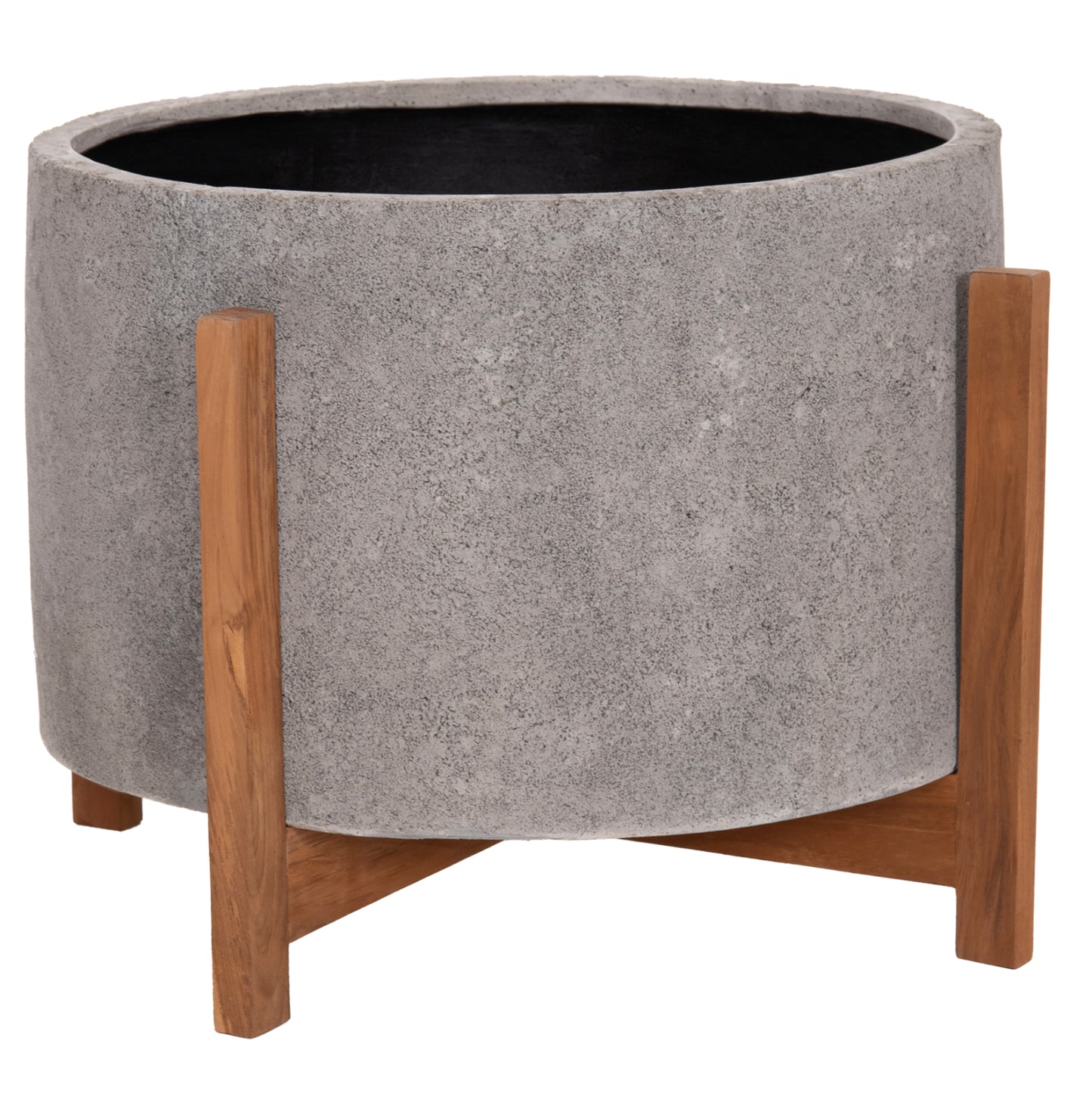 Indoor Pot Hoff Hm4682.03l Fiber Cement In Grey--teak Base Φ50x35hcm