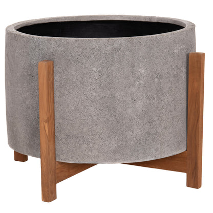 Indoor Pot Hoff Hm4682.03l Fiber Cement In Grey--teak Base Φ50x35hcm