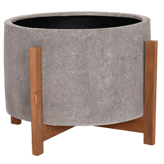Indoor Pot Hoff Hm4682.03l Fiber Cement In Grey--teak Base Φ50x35hcm
