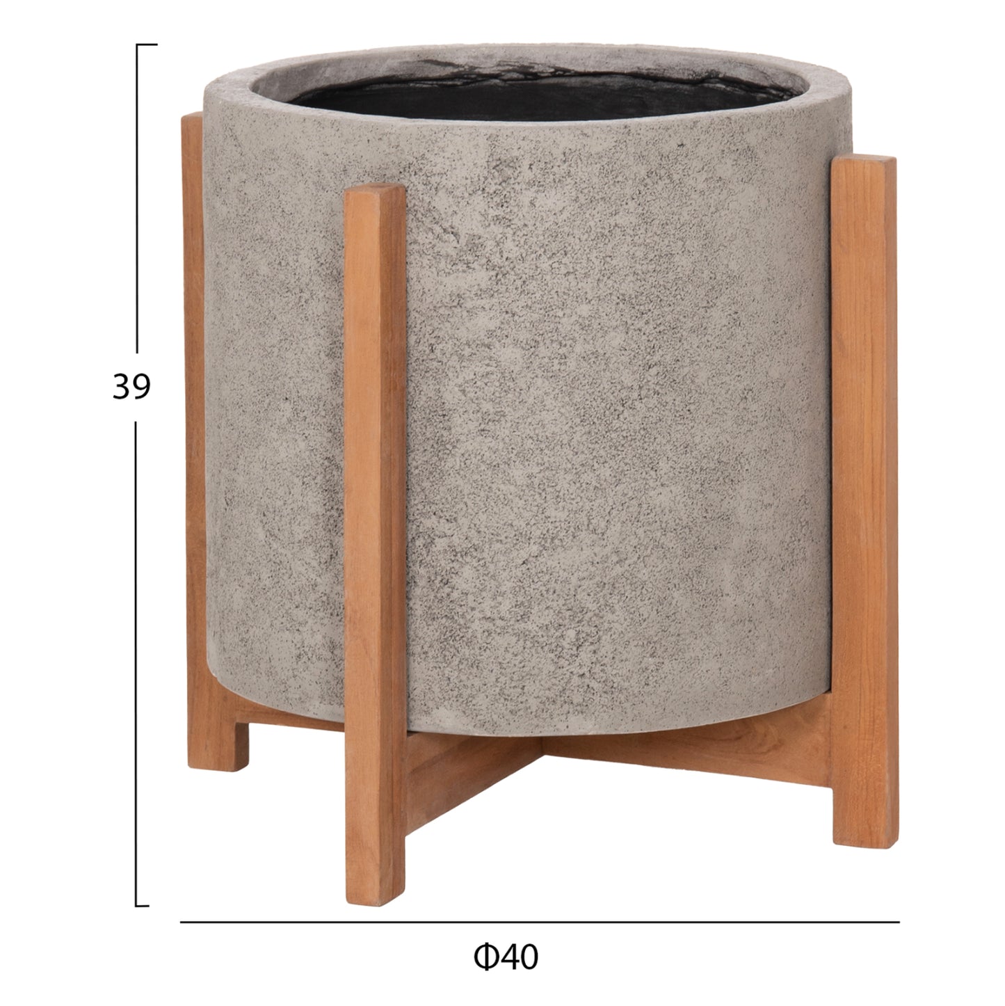 Indoor Pot Hoff Hm4682.03m Fiber Cement In Grey--teak Base Φ40x39hcm