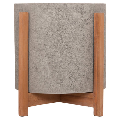 Indoor Pot Hoff Hm4682.03m Fiber Cement In Grey--teak Base Φ40x39hcm