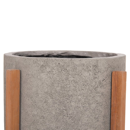 Indoor Pot Hoff Hm4682.03m Fiber Cement In Grey--teak Base Φ40x39hcm