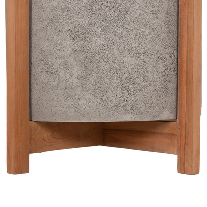 Indoor Pot Hoff Hm4682.03m Fiber Cement In Grey--teak Base Φ40x39hcm