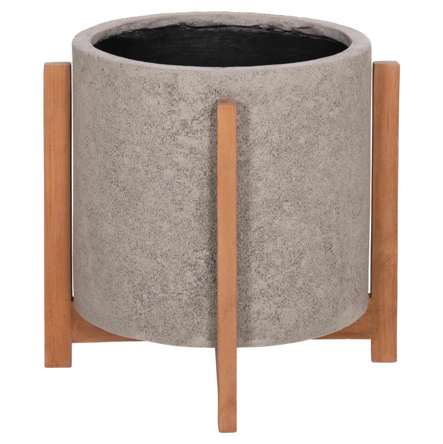 Indoor Pot Hoff Hm4682.03m Fiber Cement In Grey--teak Base Φ40x39hcm
