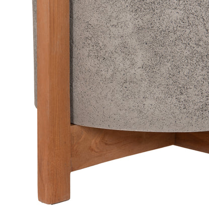 Indoor Pot Hoff Hm4682.03m Fiber Cement In Grey--teak Base Φ40x39hcm