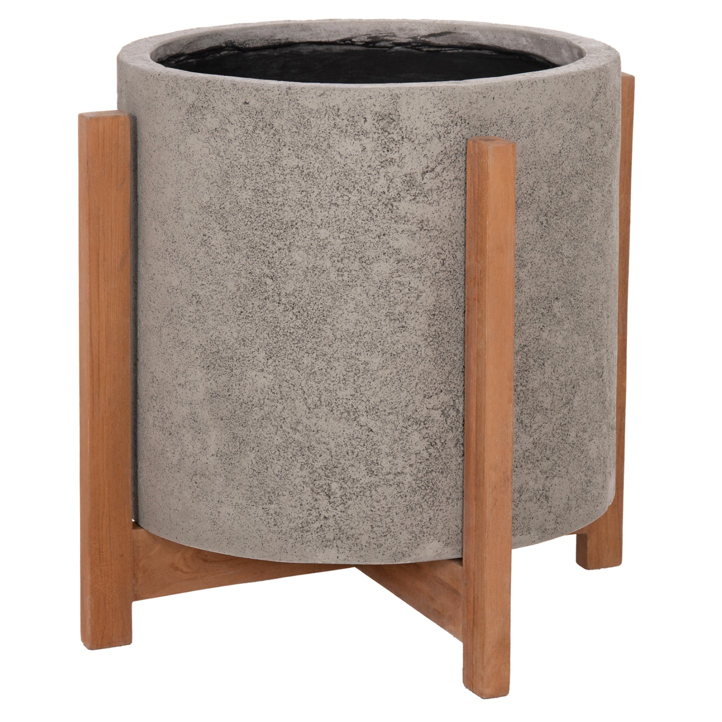 Indoor Pot Hoff Hm4682.03m Fiber Cement In Grey--teak Base Φ40x39hcm