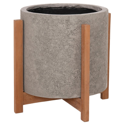 Indoor Pot Hoff Hm4682.03m Fiber Cement In Grey--teak Base Φ40x39hcm