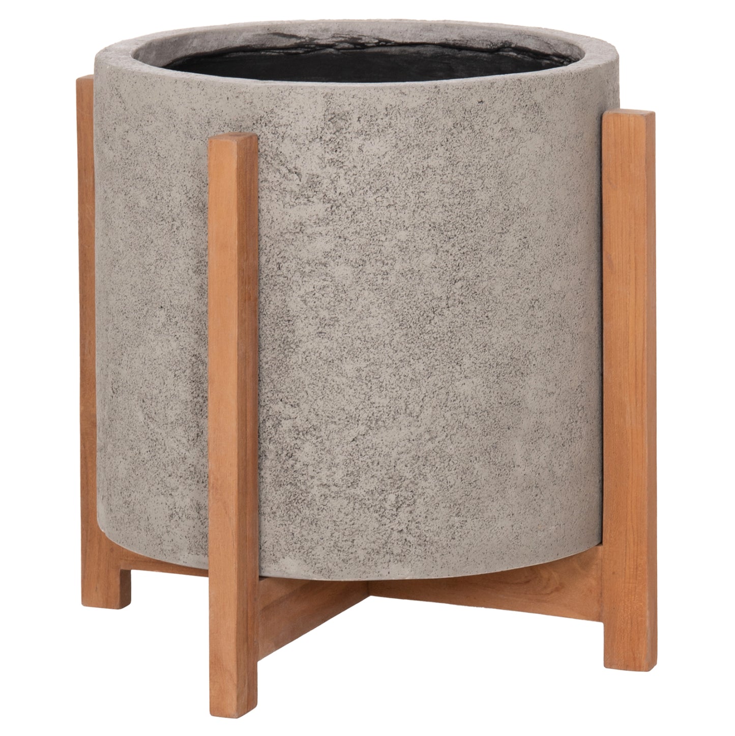 Indoor Pot Hoff Hm4682.03m Fiber Cement In Grey--teak Base Φ40x39hcm