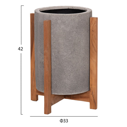Indoor Pot Hoff Hm4682.03s Fiber Cement In Grey--teak Base Φ33x42hcm