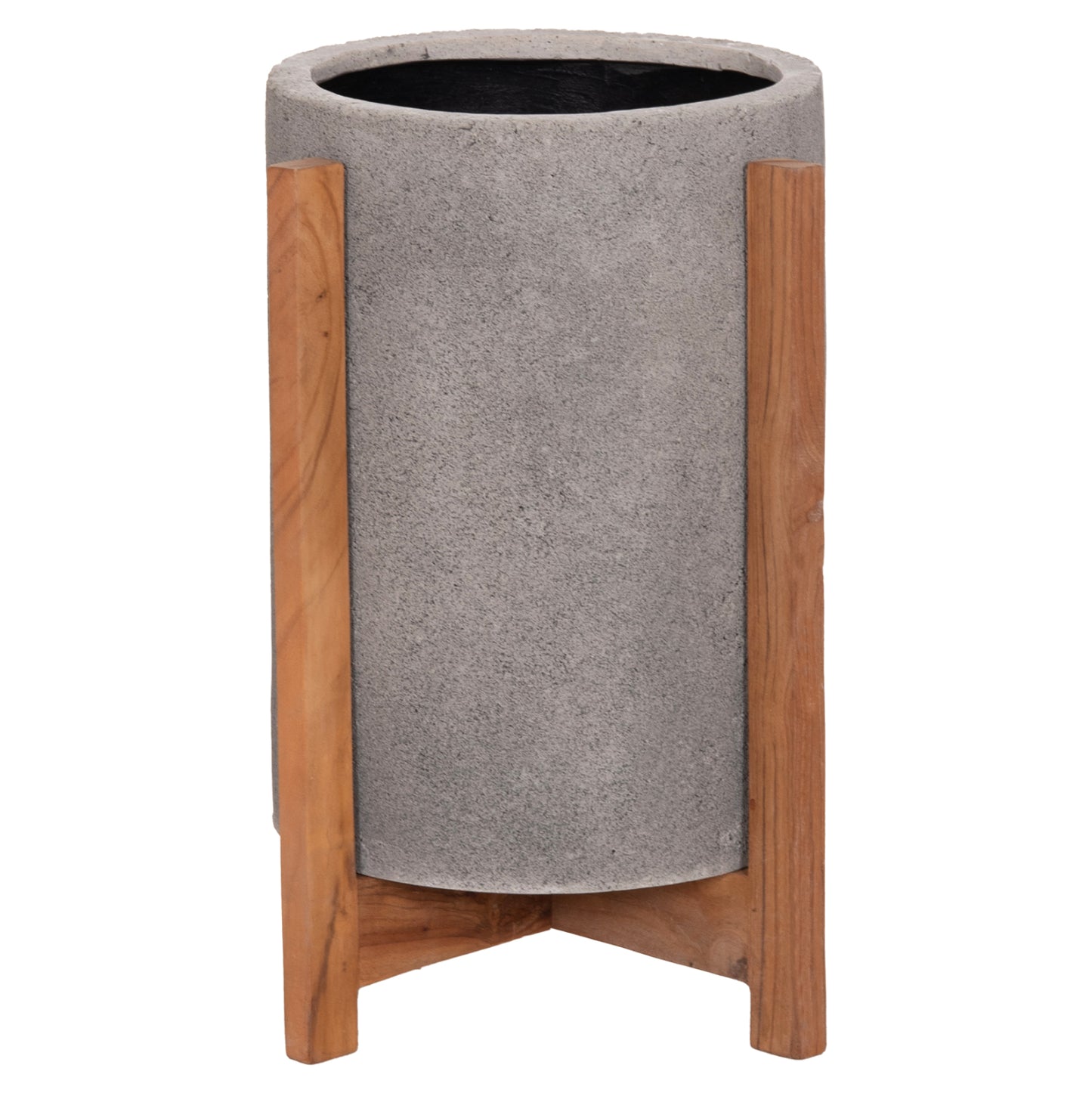 Indoor Pot Hoff Hm4682.03s Fiber Cement In Grey--teak Base Φ33x42hcm