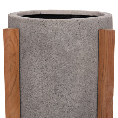 Indoor Pot Hoff Hm4682.03s Fiber Cement In Grey--teak Base Φ33x42hcm