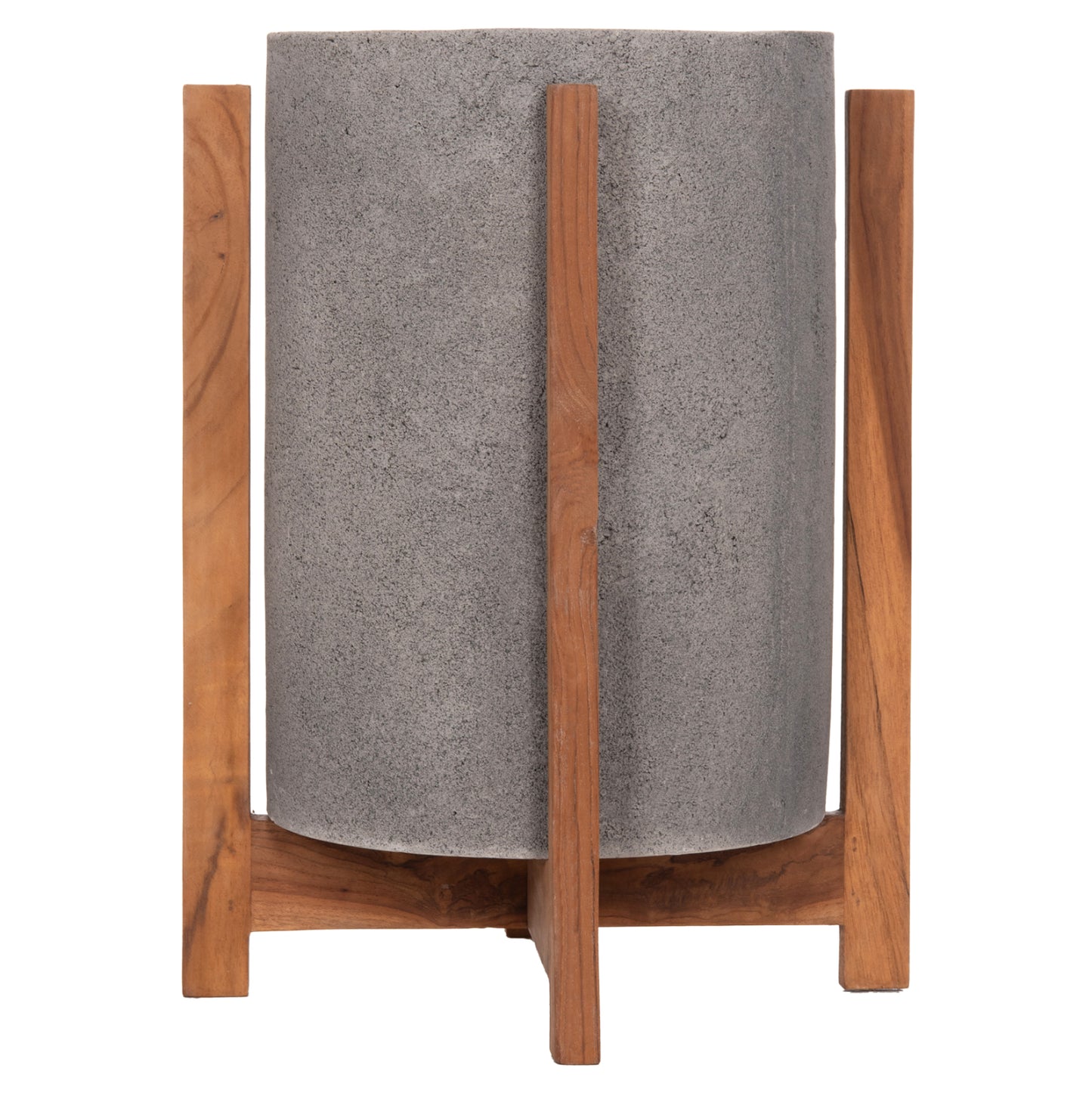 Indoor Pot Hoff Hm4682.03s Fiber Cement In Grey--teak Base Φ33x42hcm