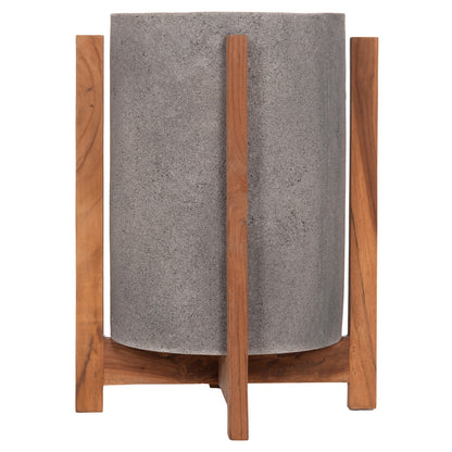 Indoor Pot Hoff Hm4682.03s Fiber Cement In Grey--teak Base Φ33x42hcm