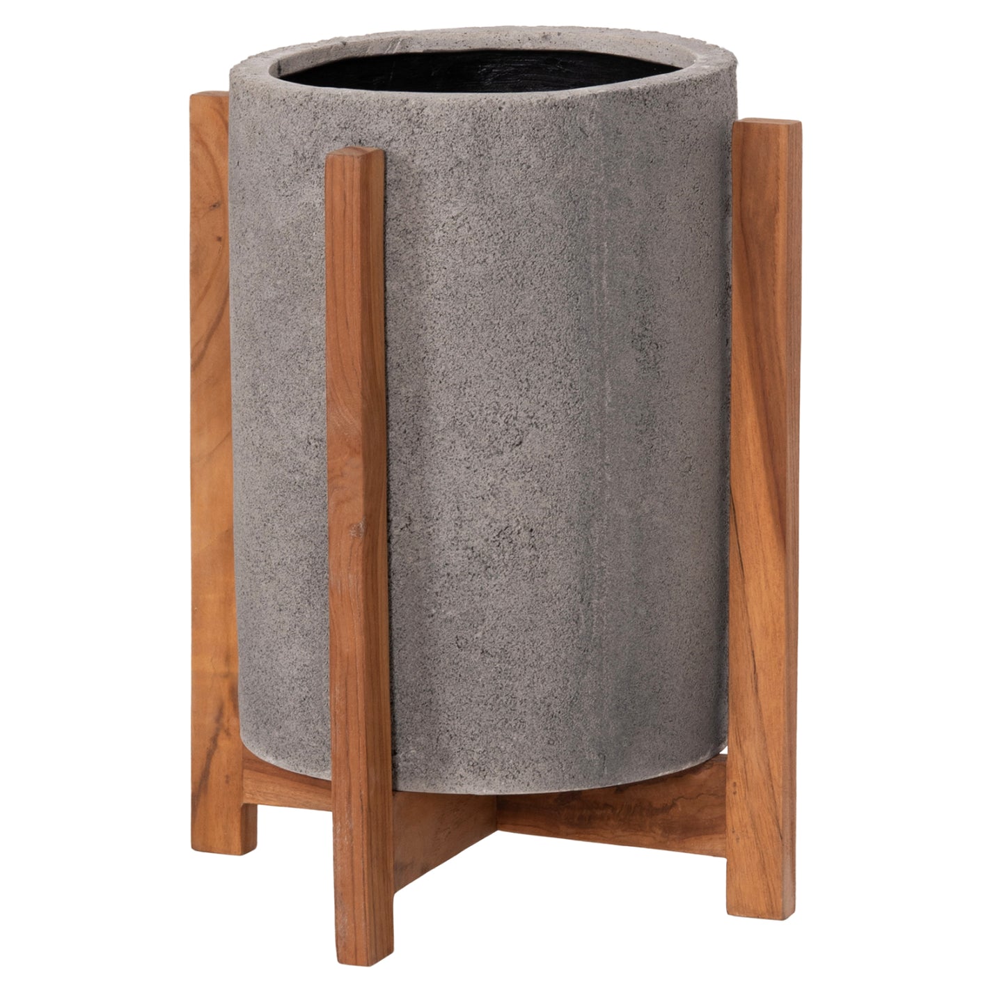 Indoor Pot Hoff Hm4682.03s Fiber Cement In Grey--teak Base Φ33x42hcm
