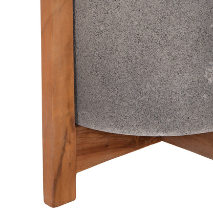Indoor Pot Hoff Hm4682.03s Fiber Cement In Grey--teak Base Φ33x42hcm